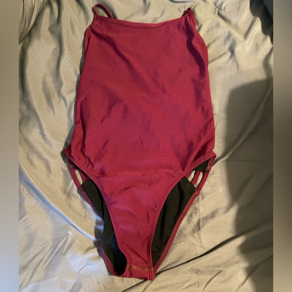 Great Rare Retired Jolyn Mateo Onesie Tie Back Swimsuit Size 34 Cabernet!